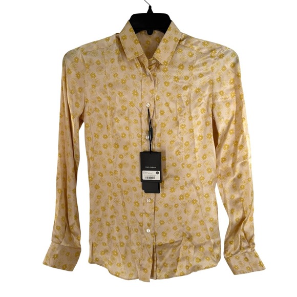 Dolce&Gabbana Tops - Dolce and Gabbana Silk Button Up Women's Size 40 Small Yellow Floral Top NWT